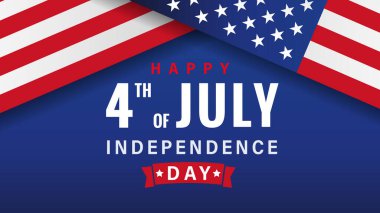 Happy 4th of July Independence Day banner with flag and ribbon. American holiday design - Happy Fourth of July text with USA flags. Vector illustration clipart