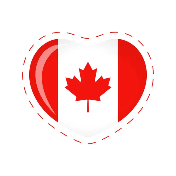 カナダの国旗要素を持つ創造的なハート型 カナダのロゴのアイデアへようこそ ハッピーカナダデーかわいいアイコン Tシャツのグラフィック マグカップやカップのアイコン お土産コンセプト 孤立したデザイン 祝日章 — ストックベクタ