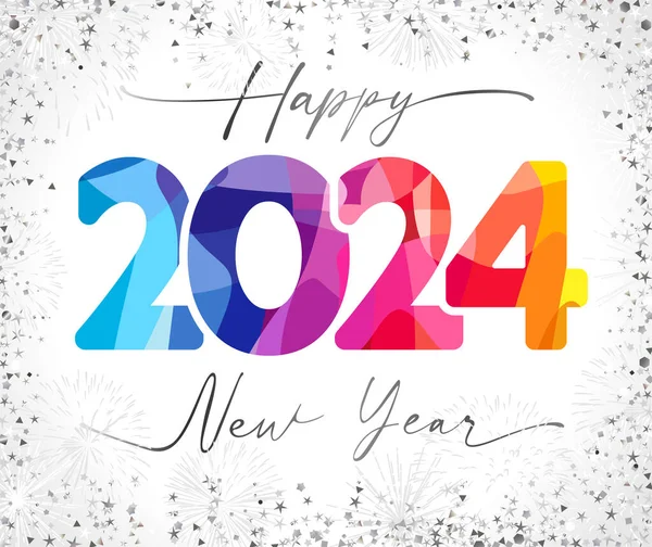 2024 Feliz Año Nuevo Saludos Brillantes Fondo Blanco Negro Navideño — Vector de stock