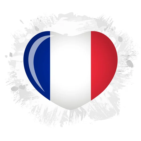 3D心脏与法国国旗笔触和墨点现代背景 欢迎来到巴黎 欢迎来到法国旅游企业标志的概念 快乐巴士底狱日服装图形 T恤衫的设计 — 图库矢量图片