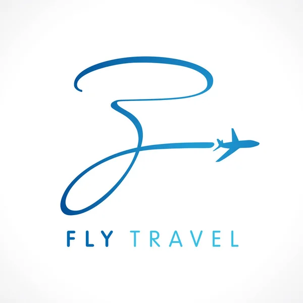 Fly Seyahat Şirketi Logosu Yaratıcı Sanat Uçakla Modern Tipografik Tasarım — Stok Vektör