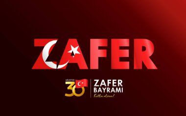 Zafer Bayrami metni 3D dalga bayrağı, 30 Agustos Kutlu Olsun. Türkçe çevirisi - Zafer Günü 30 Ağustos, Türkiye 'de Ulusal Günü kutlaması. Vektör illüstrasyonu