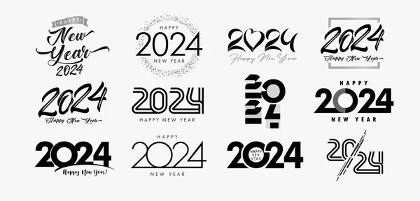 Set 2024 Happy New Year Logo Text Design Christmas Symbols — Stock Vector