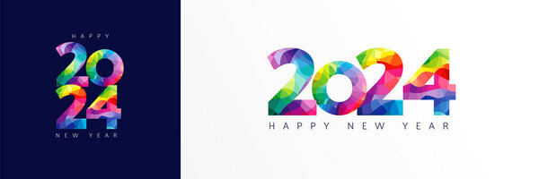 2024 Feliz Año Nuevo Colorido Concepto Diseño Logotipo Tipografía Faceta — Vector de stock
