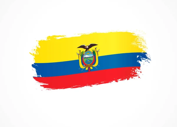 Ekvádorská Vlajka Tvaru Tahu Štětcem Srpna Šťastný Den Nezávislosti Ekvádoru — Stockový vektor