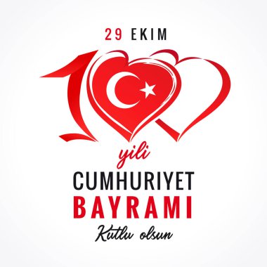 100 yıllık yıldönümü 29 Ekim 1923-2023 CUMHURIyet BAYRAMI. Türkçe çevirisi - 29 Ekim, Cumhuriyet Günü 100 yıl, mutlu tatiller. Vektör illüstrasyonu