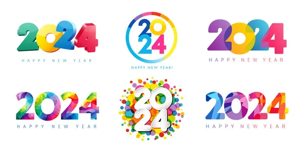 2024 Kleurrijke Grote Set Van Happy New Year Logo Ontwerp — Stockvector