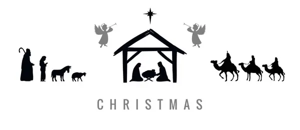Christmas Set Icons Jesus Manger Mary Joseph Angels Wisemen Shepherds — Stock Vector