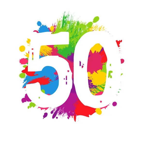 クリエイティブナンバー50のカラフルな背景 グランジスタイル ロゴを祝う50周年を迎える 50歳のカード 孤立したグラフィックデザイン ブラッシングストロークで明るい背景 最大50 — ストックベクタ