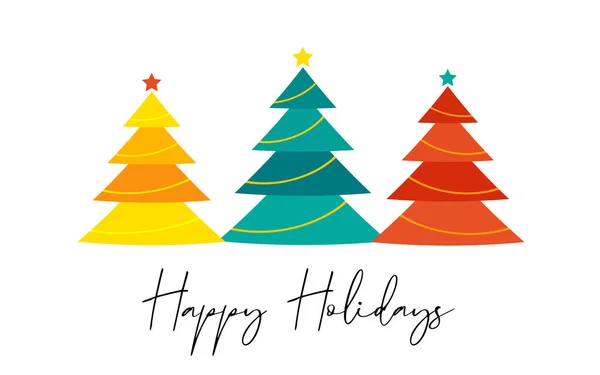 Felices Fiestas Tarjeta Navidad Con Árboles Navidad Colores Cartel Para Ilustraciones de stock libres de derechos