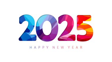 2025 numaralı tatil etkinliği, mutlu yıllar. 2, 0 ve 5 numaralı odalar izole edildi. Kağıt etkisi. Renkli tasarım. Yaratıcı kartpostal. Web mevsimlik simgesi.