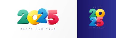 2025 Mutlu Yıllar 3D renkli tipografi logosu tasarımı. Mutlu yıllar 2025 renkli sayı takvimi şablonu. Kutlama sembolü simgesi. Vektör illüstrasyonu