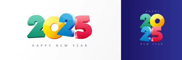 2025 ハッピーニューイヤー3Dカラフルなタイポグラフィのロゴデザイン ハッピーニューイヤー2025カラーのカレンダーテンプレート お祝いのシンボルアイコン ベクトルイラスト ストックイラスト