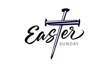 Paskalya Pazarı siyah el yazısı ve demir tırnaklar. İsa Mesih çivilerden yapılmış. Hristiyan vektör illüstrasyonu