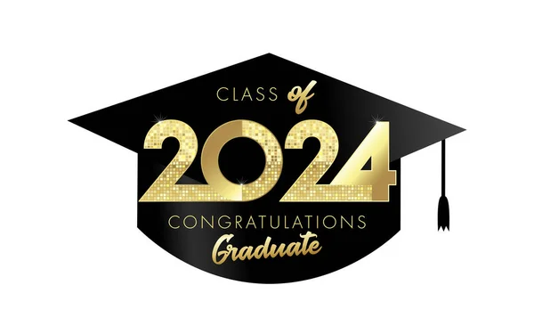 2024クラス ブラックスクエアのアカデミックキャップ おめでとうございます 金のテキスト2024および卒業帽子が付いているブースの設計のための党の写真のロゴ ベクトルイラスト ストックイラスト