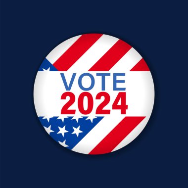 2024 'e oy verin, ABD seçimleri yuvarlak amblemi. ABD Başkanlık Seçimi, 5 Kasım. Vektör illüstrasyonu
