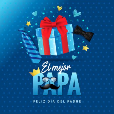 El mejor Papa, Babalar Günü web sitesi paylaşımı. İspanyolcadan çeviri - En iyi baba, Babalar Günün kutlu olsun. Vektör illüstrasyonu