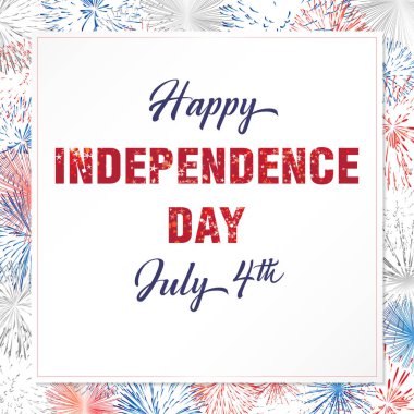 Bağımsızlık Günü 'nüz kutlu olsun. Havai fişekli ve maskesiz bir tatil. Tebrik kartı şablonu. Yaratıcı parlak metin. Üç boyutlu kağıt. Tipografik tasarım. Şenlikli arkaplan.