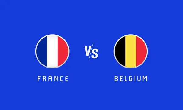 stock vector France vs Belgium, Round of 16, flag emblems concept. Vector background with French and Belgian flags for football championship,  TV broadcast or news program