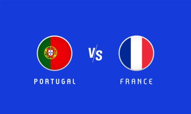 Portekiz Fransa çeyrek finallerine karşı, bayrak amblemi konsepti. TV yayını veya haber programı için Portekizce ve Fransızca bayraklarla vektör geçmişi