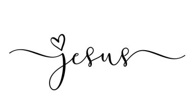 Tanrım, aşk sembollü zarif dini el yazısı. İncil dizaynı, kazak, kapüşon ya da kupa hediyesi için Hristiyan tipografisi. Vektör illüstrasyonu