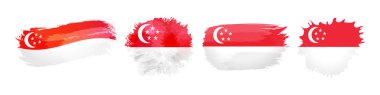 Yaratıcı bayrak simgeleri seti. Singapur suluboya dekoratif tasarım bayrağı. Singapur 'a hoş geldiniz. Marka konsepti. Bağımsızlık Günü şablonu kutluyor. Soyut fırçalama vuruşları.