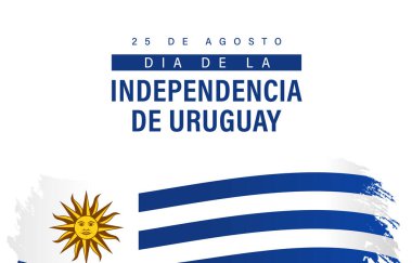 25 de agosto, Dia de la Independencia de Uruguay. Çeviri: 25 Ağustos, Uruguay Bağımsızlık Günü. Metin ve grunge bayrağıyla Vektör İllüstrasyonu