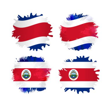 Kosta Rika bayrağı geçmişi olan izole grunge lekeleri. Fırça darbesi şeklinde kırpma maskeli Kosta Rika 'nın yaratıcı bayrakları. Fırça darbeleri. Mürekkep sanatı stili soyut elementler. 3B tasarım.