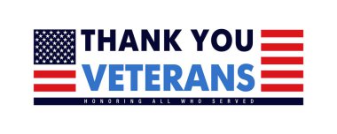 Teşekkür ederim Gaziler, tipografi afişini sunan herkesi onurlandırıyorum. Amerikan bayrağıyla birlikte yaratıcı poster tasarımı. ABD Gaziler Günü için Vektör illüstrasyonu