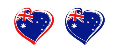 Avustralya bayrağıyla izole edilmiş el yapımı kalpler. Kırmızı ve mavi fırça darbesi, Avustralya bayrağı arka planı, kimlik yaratıcılığı kavramı. Spor, turizm veya iş sembolü
