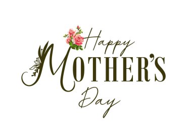 Çiçeklerle dolu Anneler Günü 'nüz kutlu olsun. Seni seviyorum anne. Hat ve gül buketi tebrik kartı ya da poster tasarımı için. Vektör illüstrasyonu