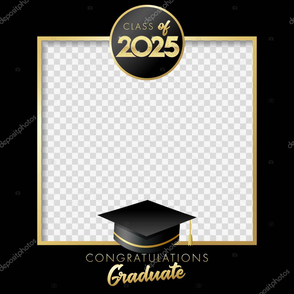 Class of 2025, Graduation party photo frame for booth design. Class of 2025 Congrats, concept for High School album. Vector illustration