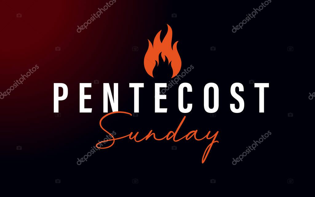 Pentecost Sunday logo with flame icon. Come holy spirit typography concept with fire tongue and text for web banner design. Vector illustration