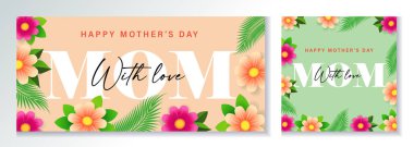 Yaratıcı, güzel bir kart seti, bahar çiçeklerine aşık bir anne. Papatya çiçekleriyle hazırlanmış yaratıcı tipografi afişleriniz kutlu olsun. Vektör illüstrasyonu