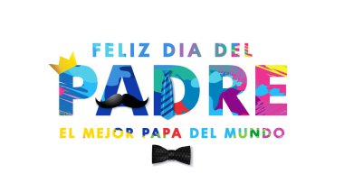 Feliz dia del Padre, renkli grunge fırça desenli tipografi. Çeviri: babalar günün kutlu olsun, dünyanın en iyi babası. Yaratıcı İspanyol harfleri, vektör tebrik kartı