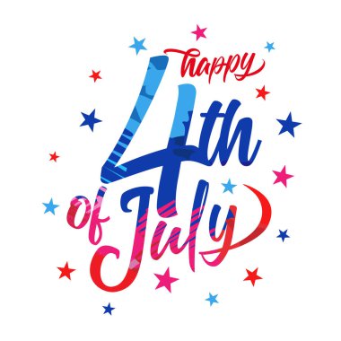 Renkli fırça darbesi harfli 4 Temmuz tebrik kartın kutlu olsun. 4 Temmuz tipografisi, Bağımsızlık Günü ABD yaratıcı afiş şablonu. Vektör illüstrasyonu