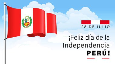 Feliz dia de la Independencia Peru, 28 de julio tatil posteri. Çeviri - Mutlu Bağımsızlık Günü Peru, 28 Temmuz. Peru 'nun bağımsızlık ilanı günü için vektör illüstrasyonu