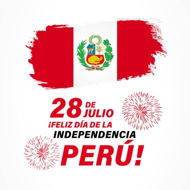 28 de Julio, Feliz dia de la Independencia Peru yazı ve grunge bayrağı. Çeviri - 28 Temmuz, Bağımsızlık Günü Peru. Peru 'nun bağımsızlık ilanı günü için vektör bayrağı