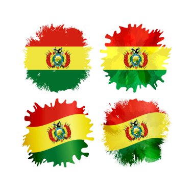 Bolivya bayrağı ve kupür maskeli soyut sanatsal noktalar. Bolivya bayraklarıyla yaratıcı lekeler. Tatil, spor ya da iş ikonları koleksiyonu. 200 yıllık kutlama konsepti.