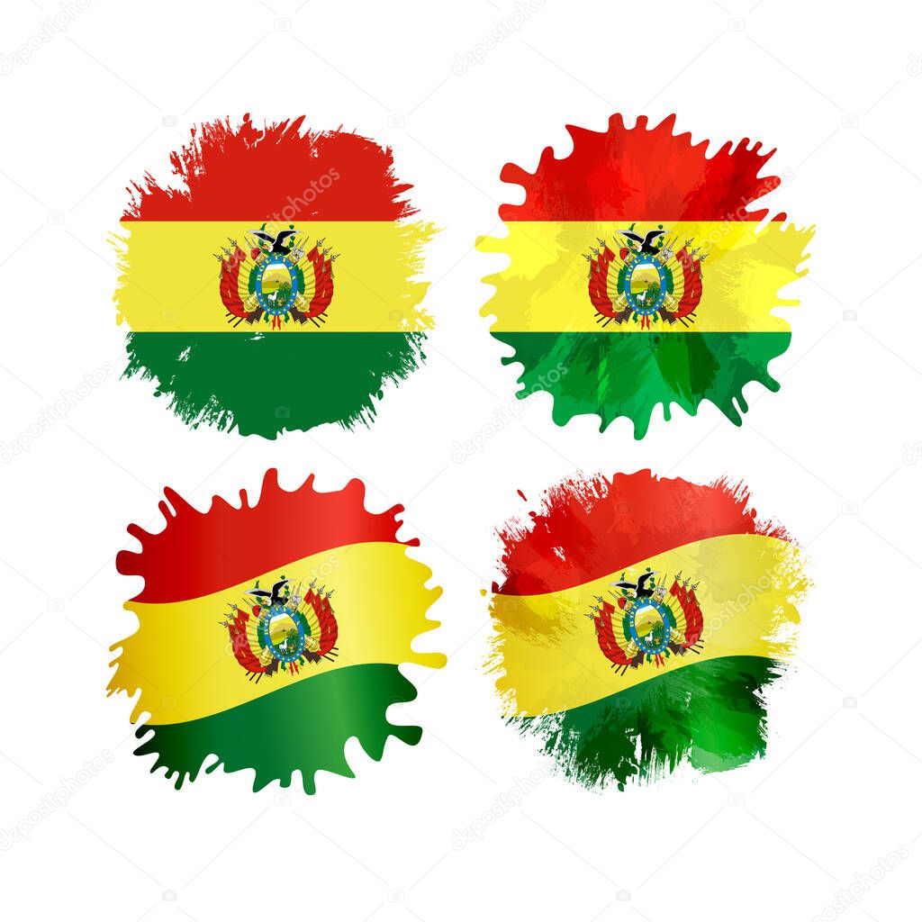 Set of abstract artistic spots with flag of Bolivia and clipping mask. Creative staines with Bolivian flags. Collection of holiday, sport or business icons. 200 years celebrating concept.