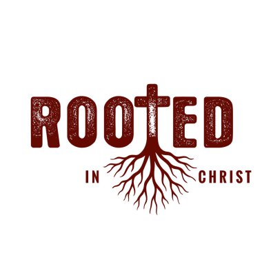 İsa kökenli, tişört tasarımı için İncil alıntısı. Kilise veya gençlik kampı kıyafetleri için vektör illüstrasyonunda İncil 'de 2: 7 Colossians alıntısı var.