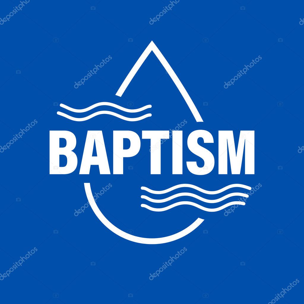 Baptism logo design for t-shirt with drop and wave. Vector illustration, Christian gospel sign for church merch on Baptism Sunday
