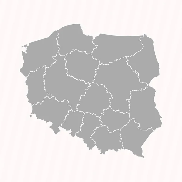 Detaljerad Karta Över Polen Med Stater Och Städer — Stock vektor