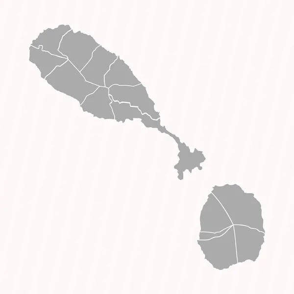 Detaljerad Karta Över Saint Kitts Och Nevis Med Stater Och — Stock vektor