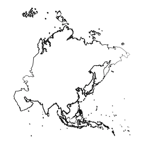 Disegnato Mano Foderato Asia Disegno Mappa Semplice — Vettoriale Stock