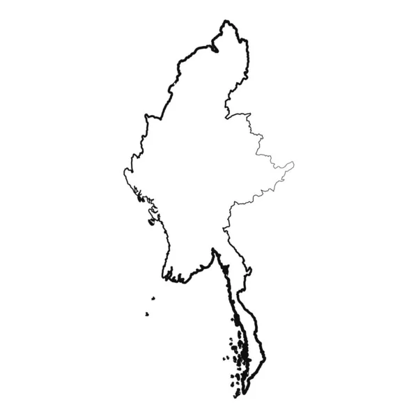Dessiné Main Doublure Myanmar Carte Simple Dessin — Image vectorielle