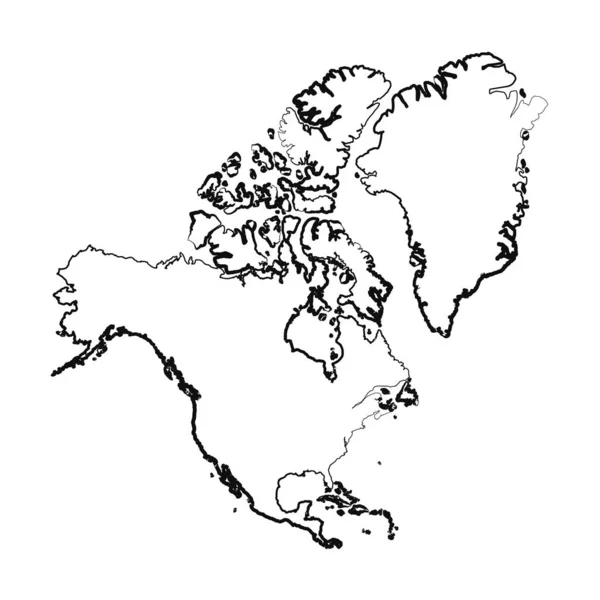 Ručně Kreslené Lined Severní Amerika Jednoduchá Mapa Kresba — Stockový vektor