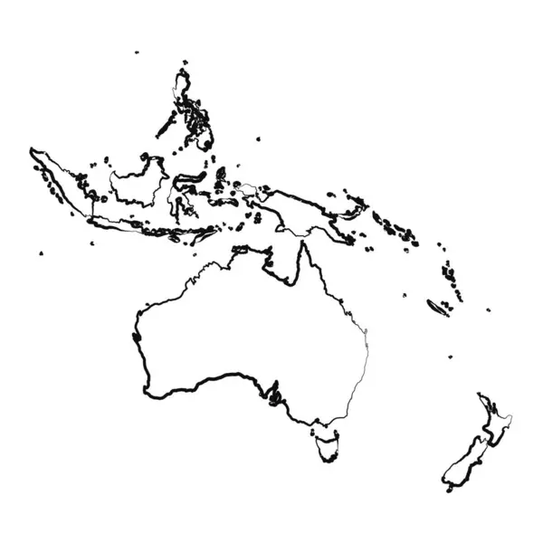 Disegnato Mano Foderato Oceania Disegno Semplice Mappa — Vettoriale Stock