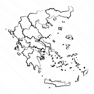 El Çizimi Yunanistan Haritası İllüstrasyonu