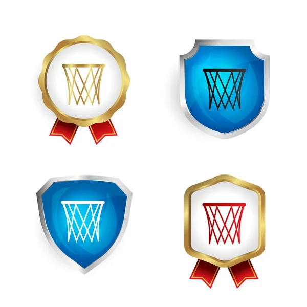 Abstraktní Basketbalový Odznak Kolekce Etiket — Stockový vektor